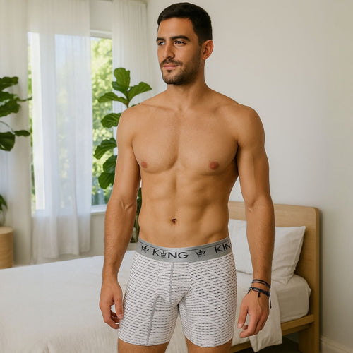 Bóxer Para Hombre en Seda Fría Blanco Puntos Rayas