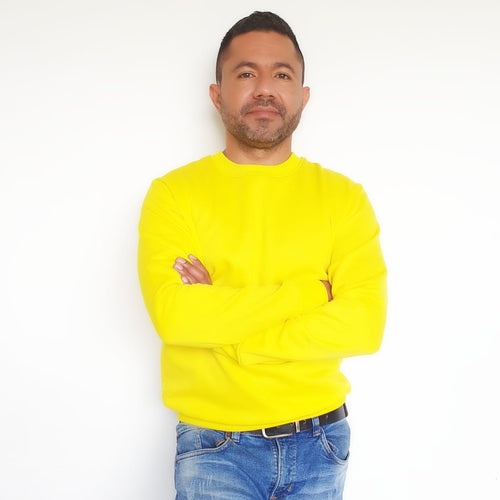 Buzo Cuello Redondo Color Amarillo Neón en Algodón para Hombre