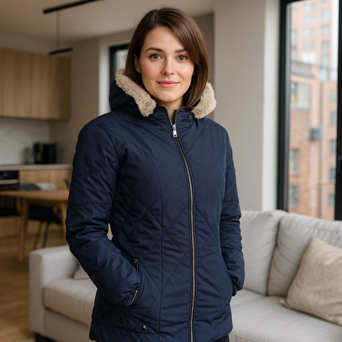 Chaqueta Impermeable para Mujer con capucha: Estilo y Seguridad en un Solo Diseño. Adhara Azul Oscuro