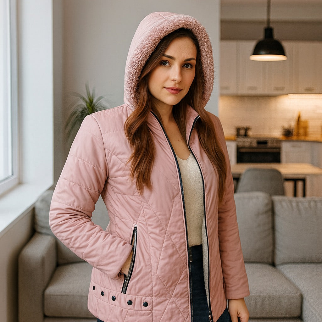 Chaqueta Impermeable para Mujer con capucha: Estilo y Seguridad en un Solo Diseño. Adhara Rosado