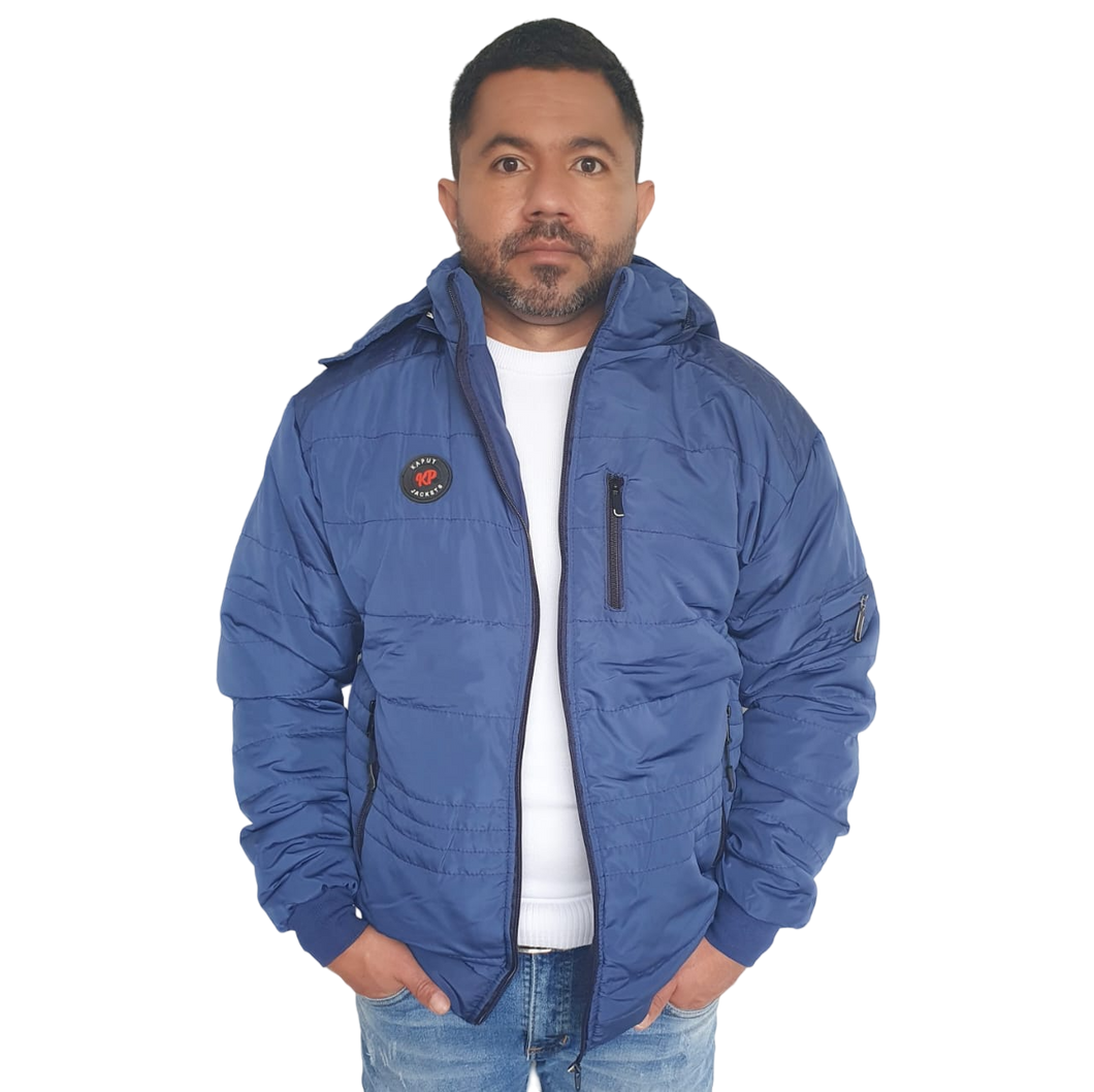 Chaqueta Hombre Semilarga Azul con Interior en Tela Ovejera