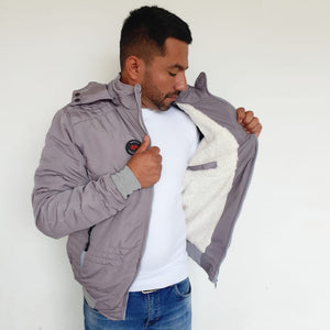 Chaqueta Hombre Semilarga Gris Perla con Interior en Tela Ovejera