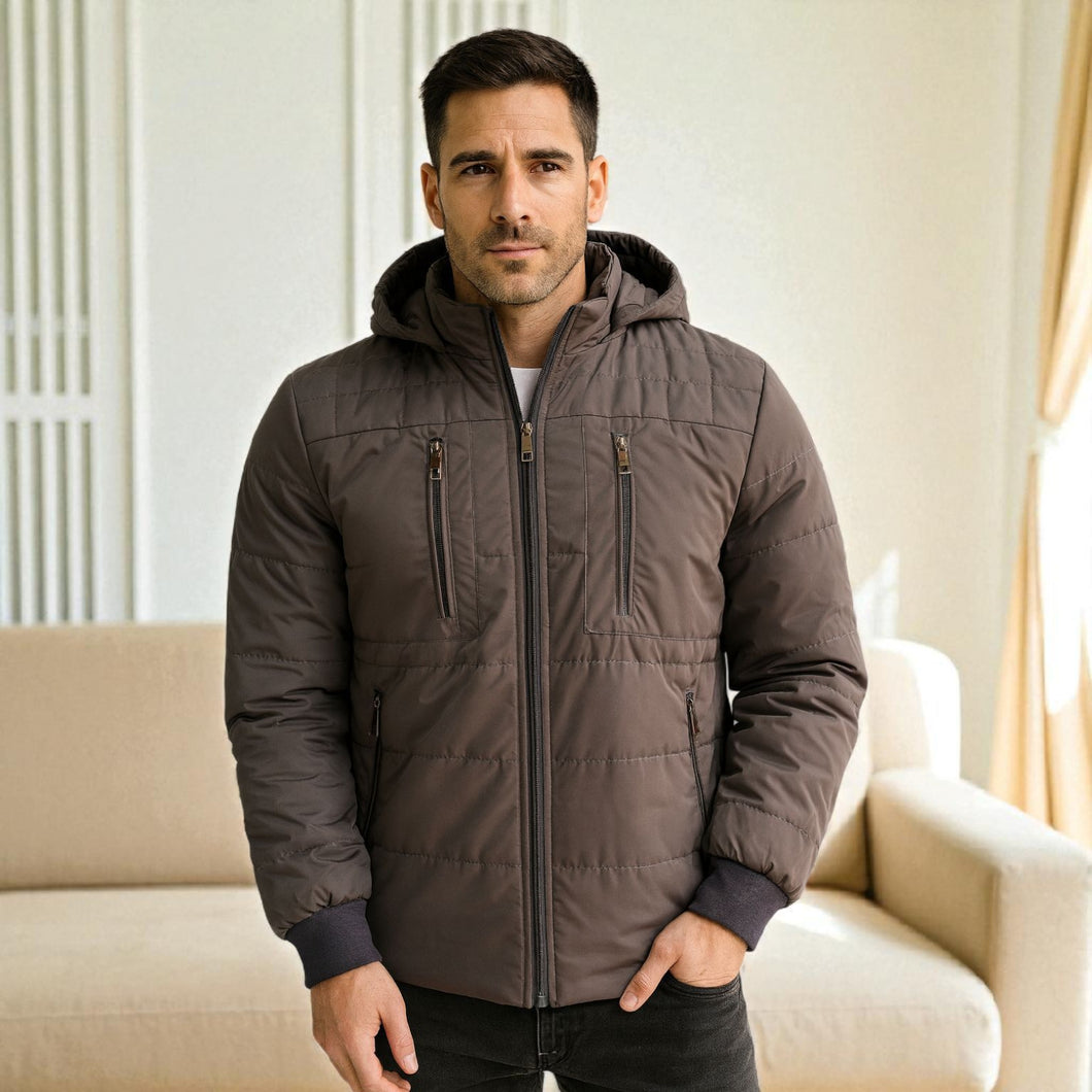 Chaqueta Impermeable para Hombre con Capucha Removible Kanu Color Gris Cobrizo