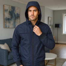 Cargar imagen en el visor de la galería, Chaqueta Impermeable para Hombre con Capucha Removible Bora Color Azul Oscuro