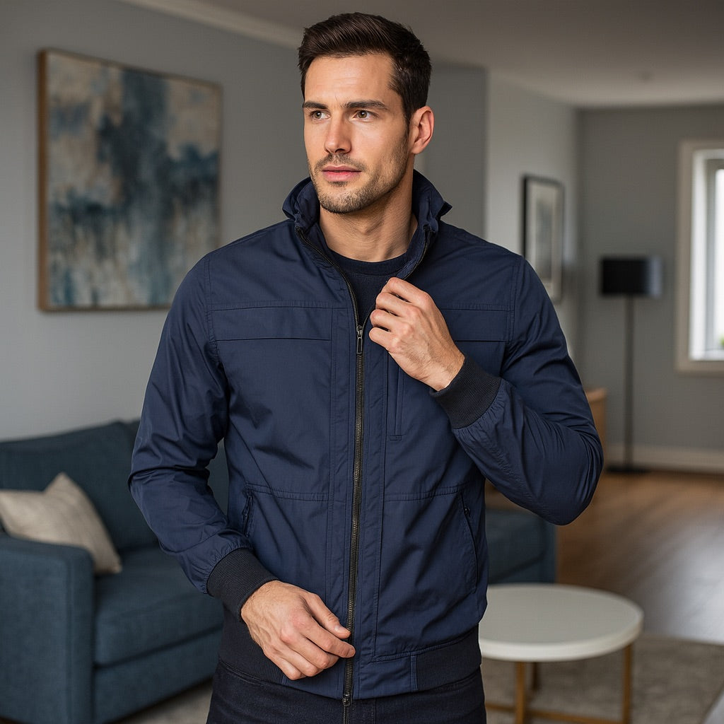 Chaqueta Impermeable para Hombre con Capucha Removible Bora Color Azul Oscuro