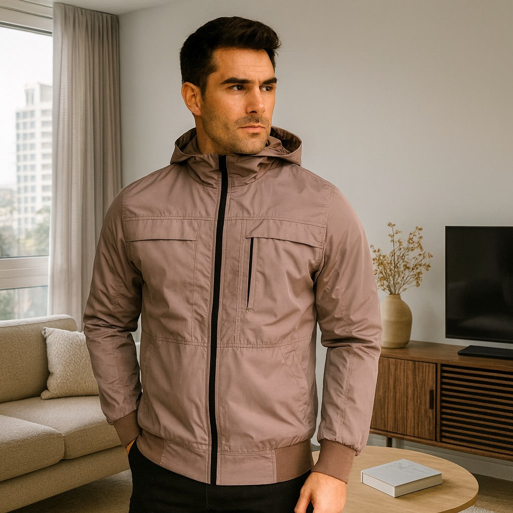 Chaqueta Impermeable para Hombre con Capucha Removible Bora Color Camel Claro