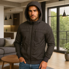 Cargar imagen en el visor de la galería, Chaqueta Impermeable para Hombre con Capucha Removible Bora Color Gris