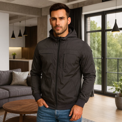Chaqueta Impermeable para Hombre con Capucha Removible Bora Color Gris