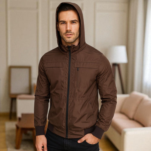 Chaqueta Impermeable para Hombre con Capucha Removible Bora Marrón