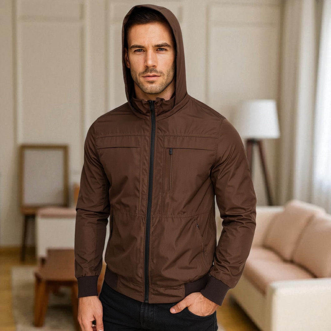 Chaqueta Impermeable para Hombre con Capucha Removible Bora Marrón