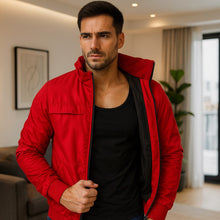 Cargar imagen en el visor de la galería, Chaqueta Impermeable para Hombre con Capucha Removible Bora Rojo