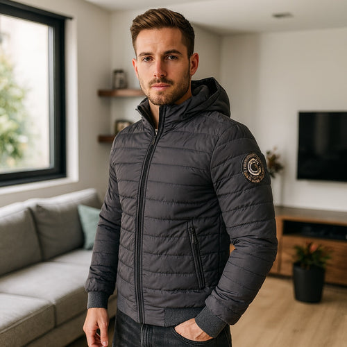 Chaqueta Impermeable para Hombre con Capucha Removible Oslo Color Gris