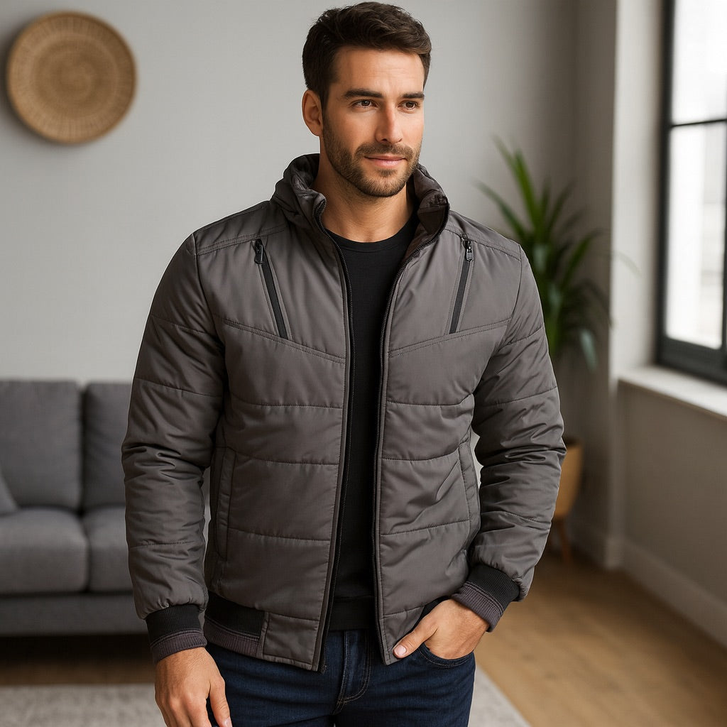Chaqueta Impermeable para Hombre con Capucha Removible Raner Color Gris