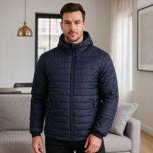 Cargar imagen en el visor de la galería, Chaqueta Impermeable para Hombre con Capucha Removible Santino Color Azul Oscuro