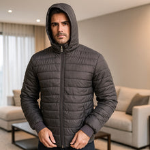 Cargar imagen en el visor de la galería, Chaqueta Impermeable para Hombre con Capucha Removible Santino Color Gris