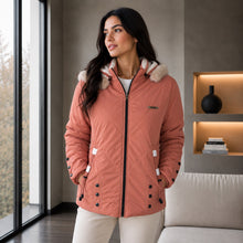 Cargar imagen en el visor de la galería, Chaqueta Doble Faz Semilarga para Mujer con Capucha y Pelo Largo | Referencia Estrella. Canela