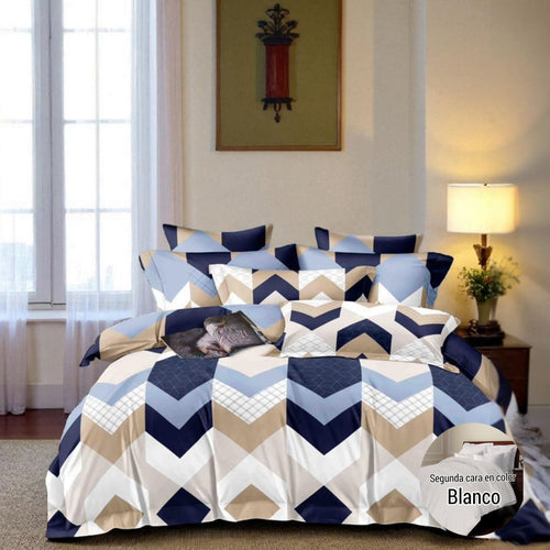 Edredón doble Faz Estampado/Unicolor más fundas y Cojines para Cama Doble