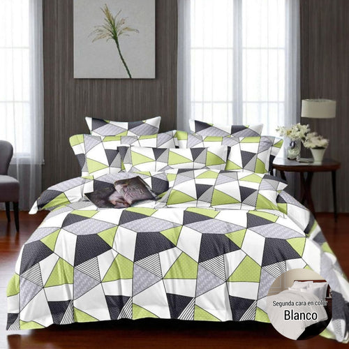 Edredón doble Faz Estampado/Unicolor más fundas y Cojines para Cama Doble