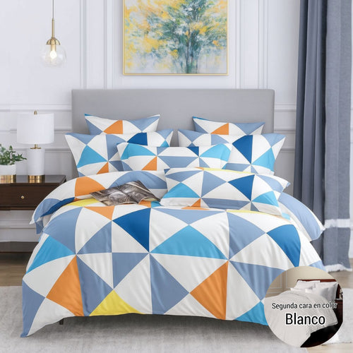 Edredón doble Faz Estampado/Unicolor más fundas y Cojines para Cama Doble