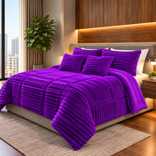 Cargar imagen en el visor de la galería, Edredón Royal Plush Premium Doble Faz. Tela Piel de Conejo y Durazno. Morado