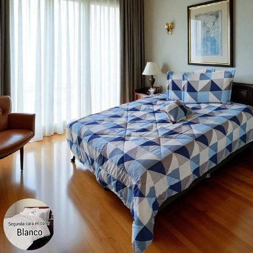 Edredón doble Faz Estampado/Unicolor más fundas y Cojines para Cama Doble