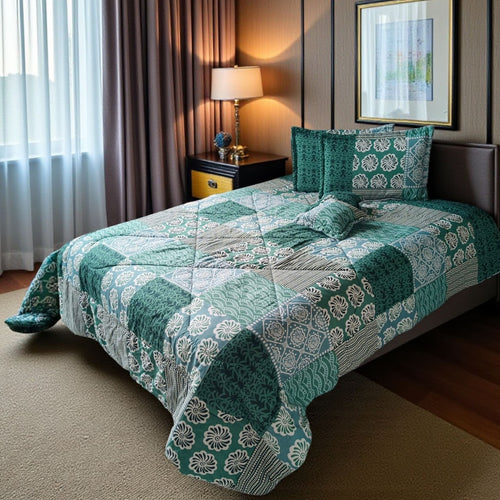 Edredón doble Faz Estampado/Unicolor más fundas y Cojines para Cama Doble