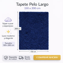 Cargar imagen en el visor de la galería, Tapete de Pelo Largo Premium – Suave y Elegante para Sala o Habitación Azul Oscuro