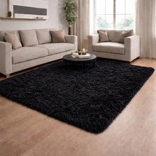 Cargar imagen en el visor de la galería, Tapete de Pelo Largo Premium – Suave y Elegante para Sala o Habitación Negro