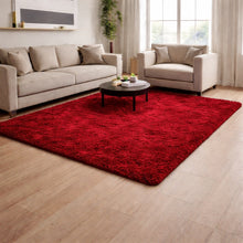 Cargar imagen en el visor de la galería, Tapete de Pelo Largo Premium – Suave y Elegante para Sala o Habitación Rojo