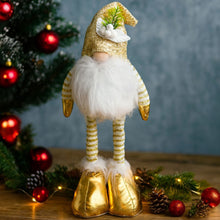 Cargar imagen en el visor de la galería, 🎄 Muñeco Navideño Dorado de Piernas Extensibles 30 – 42 cm – Elegancia y Brillo Festivo