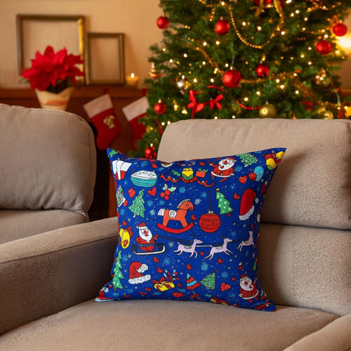Cojín Grande Azul con Motivo Navideño Papá Noel
