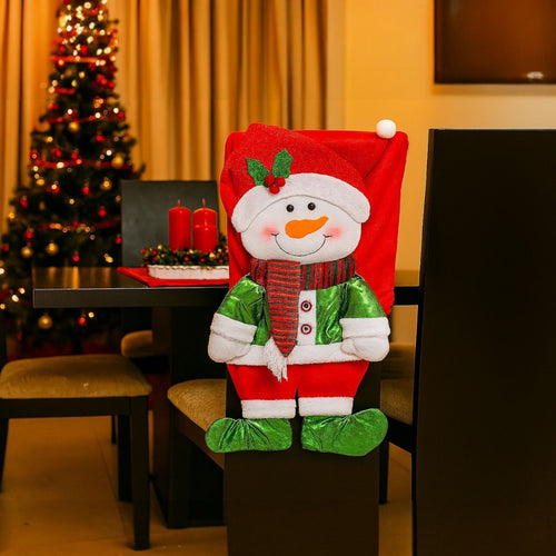 Espaldar de Silla Con Diseño Navideño Hombre de Nieve Satín