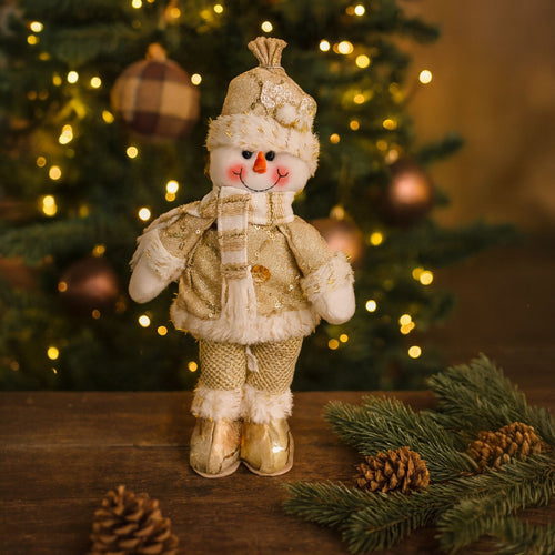 🎄 Muñeco Navideño Dorado con Lentejuelas 30 cm – Brillo y Encanto en tu Navidad