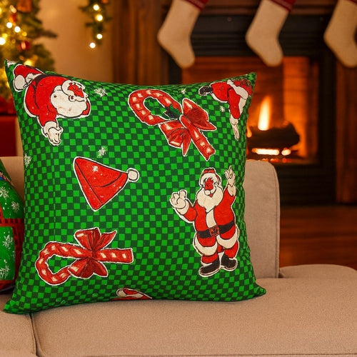 Cojín Grande Verde con Motivo Navideño Papa Noel