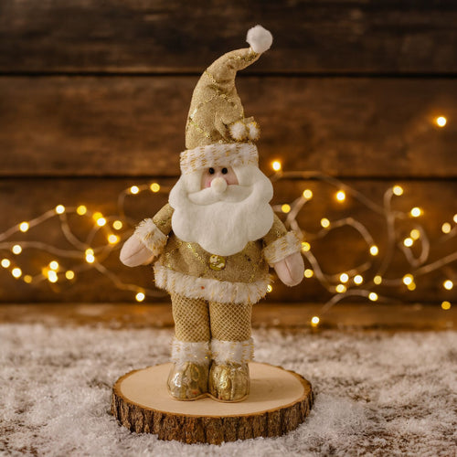 🎅 Papá Noel Dorado con Lentejuelas 35 cm – Elegancia y Magia Navideña