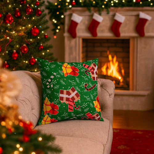 Cojín Grande Verde con Motivo Navideño Regalos