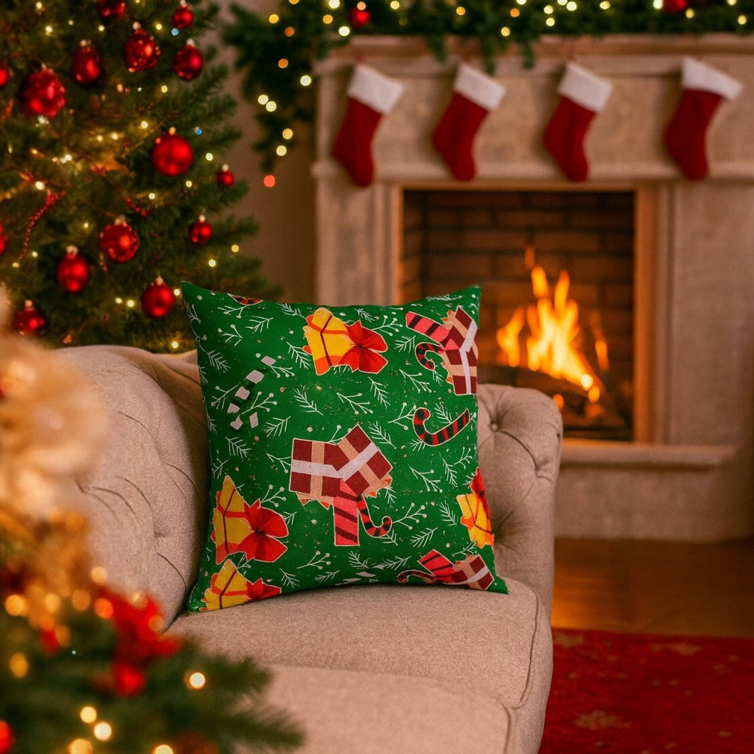 Cojín Grande Verde con Motivo Navideño Regalos