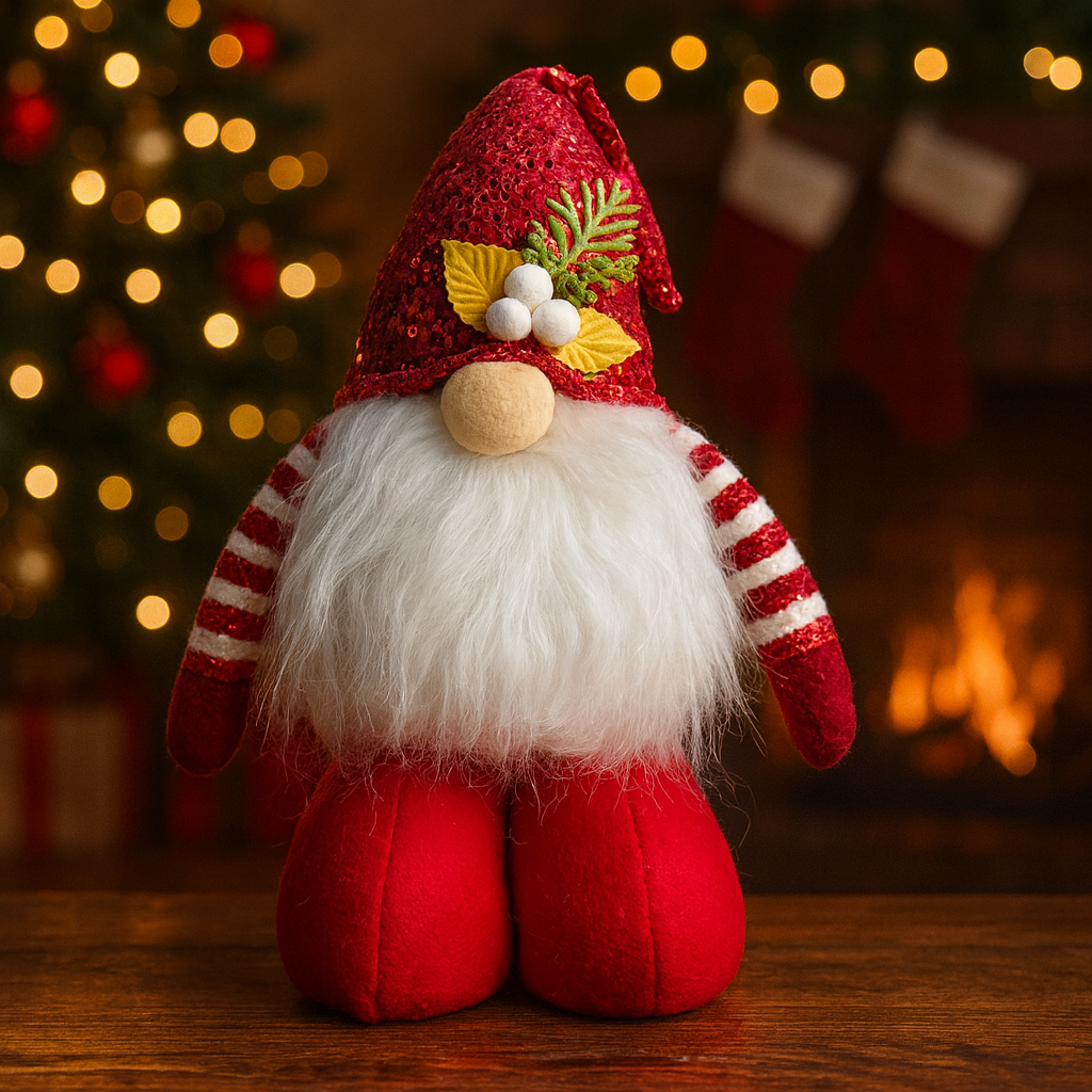 🎄 Muñeco Navideño de Piernas Extensibles 30 – 42 cm – Encanto Rojo y Blanco