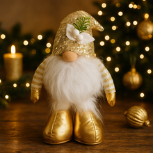 Cargar imagen en el visor de la galería, 🎄 Muñeco Navideño Dorado de Piernas Extensibles 30 – 42 cm – Elegancia y Brillo Festivo
